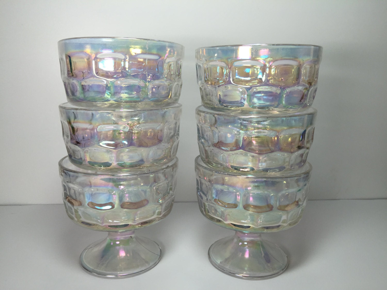 Vintage Iridescent Federal Glass Sherbet Bowls..Footed