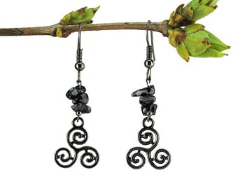 Gemstone earrings, obsidian jewelry, january birthstone earring capricorn birth stone jewelry gunmetal dangle earring gemstone jewelry trisk