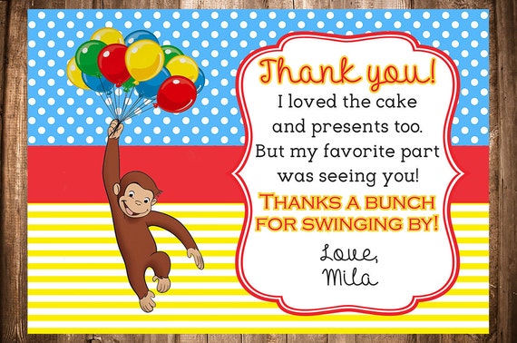Curious George Thank You Card by WonderstruckPrints on Etsy