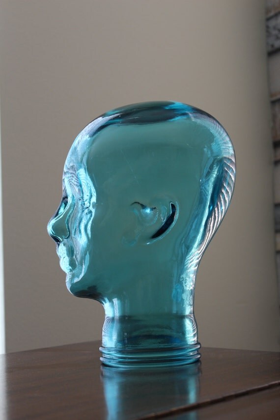 Head Form Large Glass Blue Model Hat Stand by YourGreatestStory