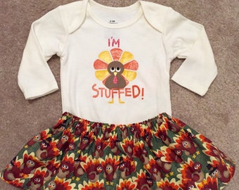 Thanksgiving outfit baby girl first Tom Turkey Day everyone is thankful for me shirt dress up skirt bodysuit onesie size NB 3 6 9 12 18 24