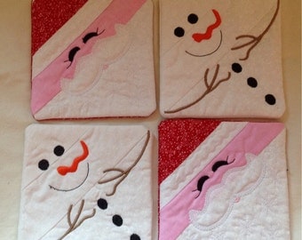 Coasters, holiday coasters, santa coaster, snowman coaster, fabric coaster, Christmas coaster
