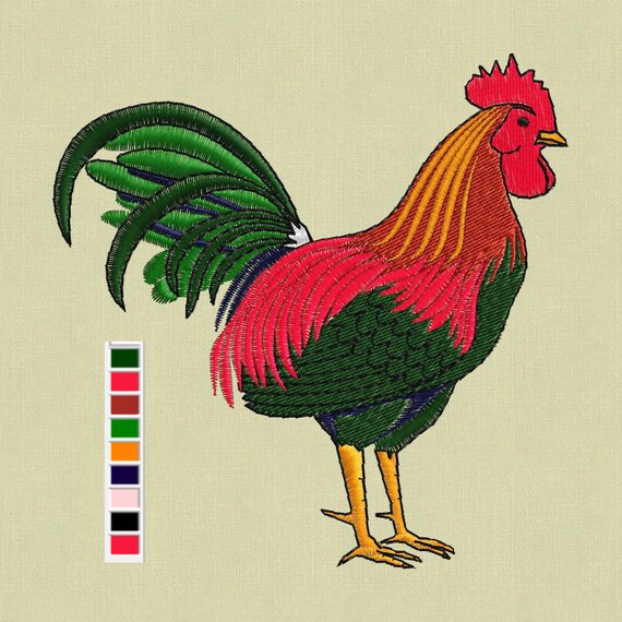 embroidery design Rooster Cock Chicken 4x4 pes hus jef in zip