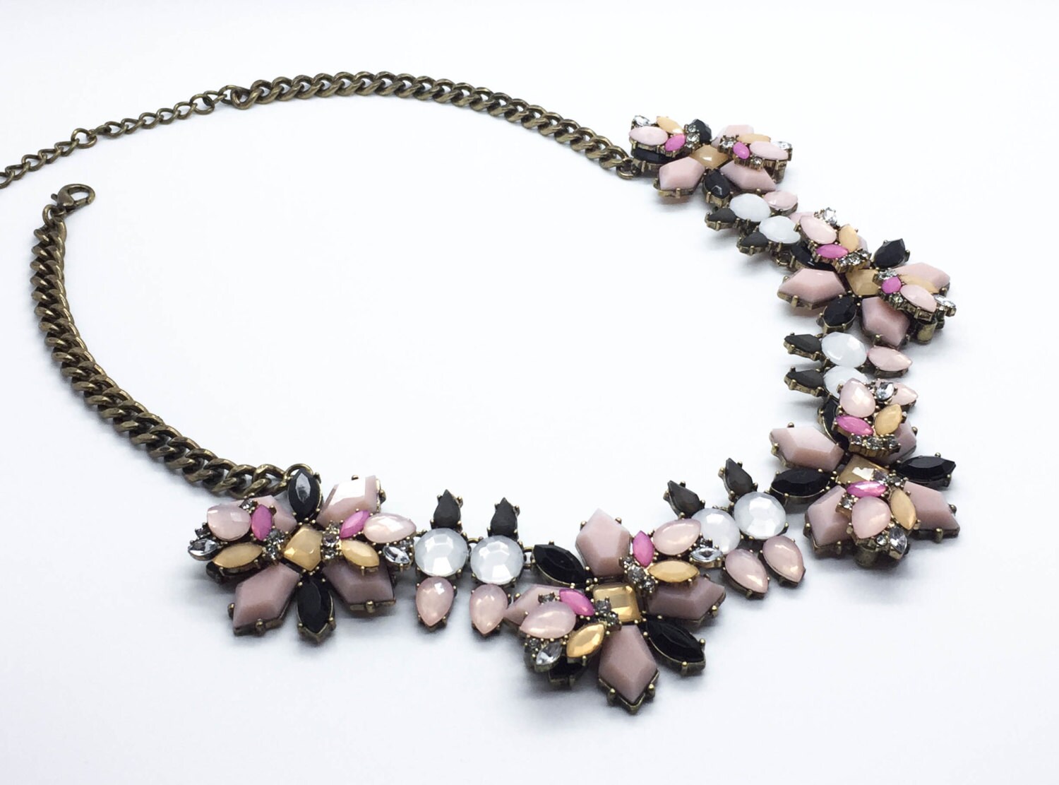 Pink Opal Statement Necklace Bib Necklace Crystal By Cetro On Etsy 1349