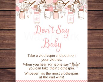 Pink Floral Mason Jars Don't Say Baby Baby Shower Game, Dont Say Baby Game Mason Jar Instant Download Printable233