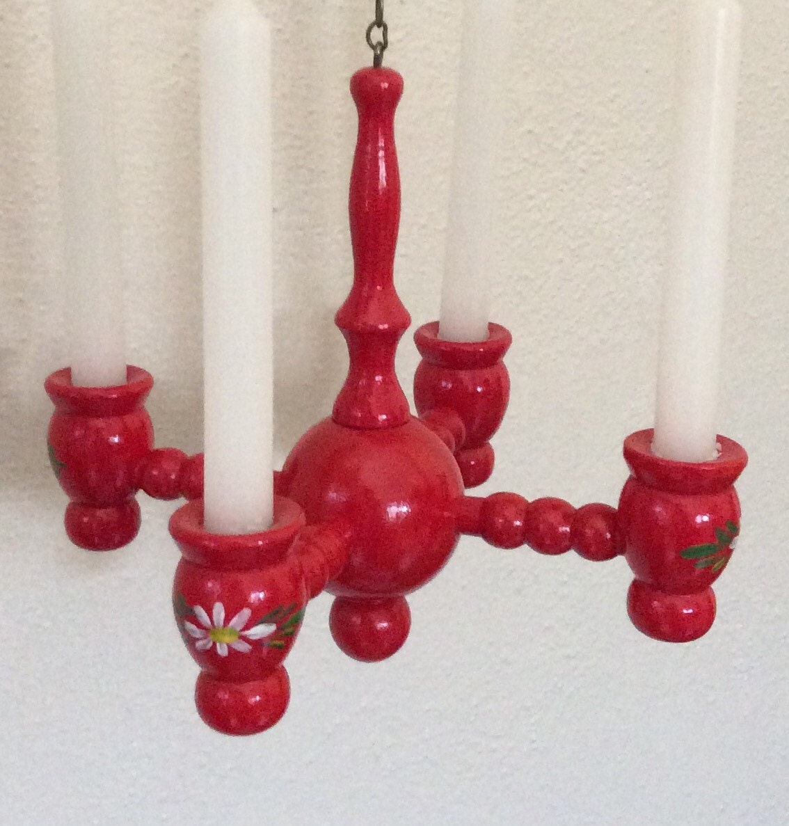 Vintage Swedish Wood Hanging Candle Holder / Chandelier with