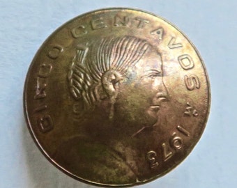 La Corregidora--Mexican Coin Button Featuring a Female Insurgent from the Mexican War of Independence