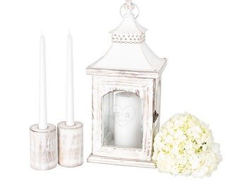 Rustic Heart Wedding Unity Candle Holder Lantern Set for Country Wedding Personalized