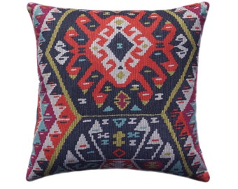 Kilim Pillow Cover, Tribal Throw Pillow, Aztec Pillow Cover, Boho Pillow - 11 SIZES - Longrock Fiesta Pillow Cover with Hidden Zipper