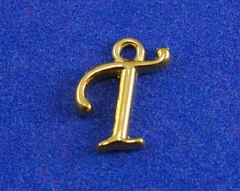 1 or 4 pcs- Gold Script Initial T, Gold Plate Alphabet Charm T, Letter T, Monogram T