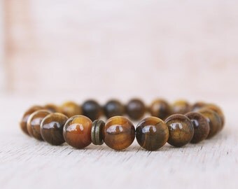 Tiger's eye Beaded Stretch Bracelet - Gemstone jewelry