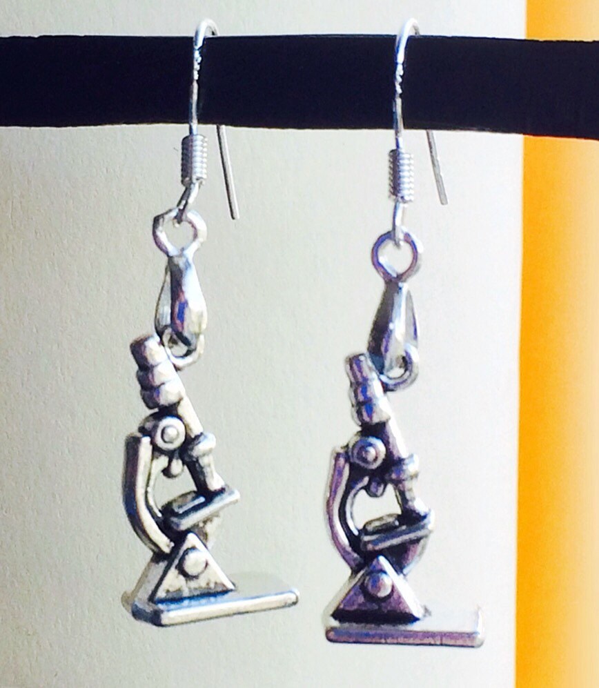 Science Geek Earrings Silver Microscopes 925 Sterling Silver