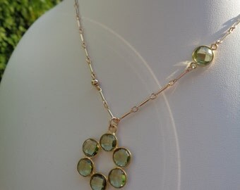 Necklace in gold with green amethyst, 585 gold filled
