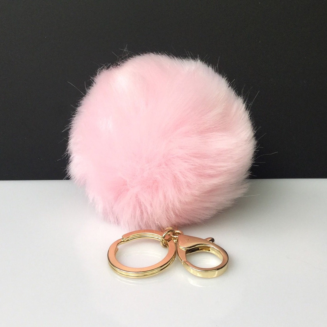 NEW! Faux Rabbit Fur Pom Pom bag Keyring Hot Couture Novelty keychain ...