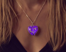 Purple Glowing Heart Necklace - Girlfriend Gift - Glow in the Dark - Purple Necklace - Violet  - Gifts for Her - Glowing Jewelry - Valentine