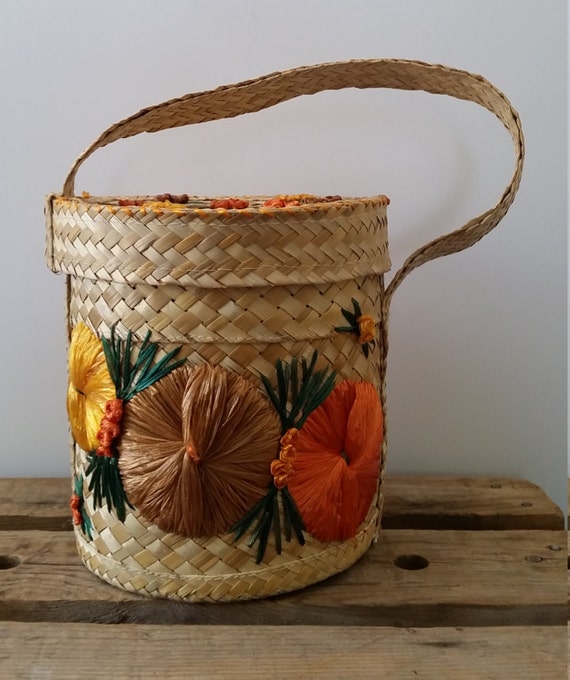 Mexican Basket Folk Art Boho Mexican Carribean Woven Natural
