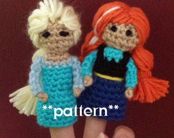 Frozen Crochet Finger Puppet Patterns, Anna and Elsa Finger Puppets, Anna and Elsa Crochet