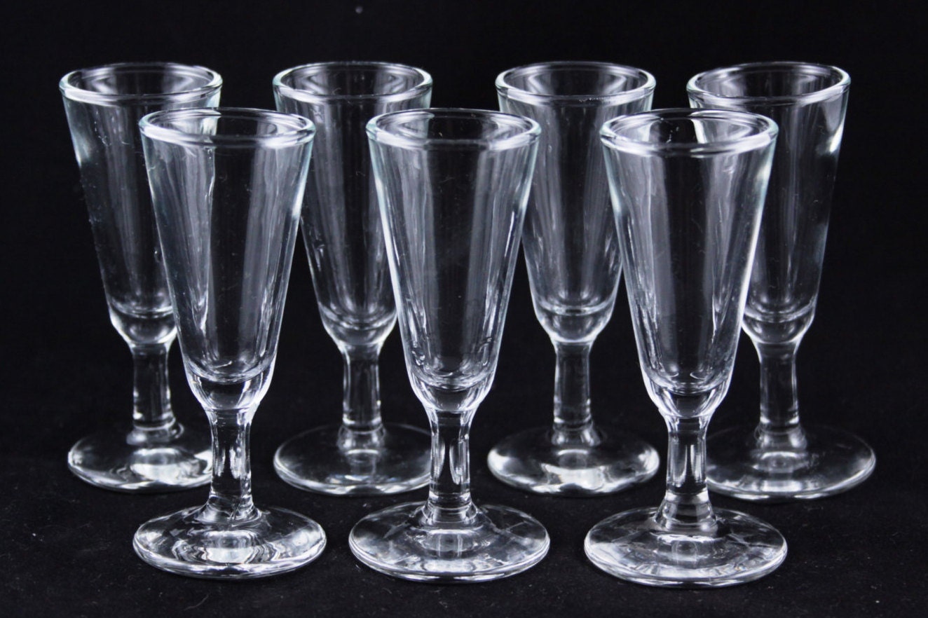 Stemmed Clear Glass Shot Glasses Set of Seven by MyAuntsCurio