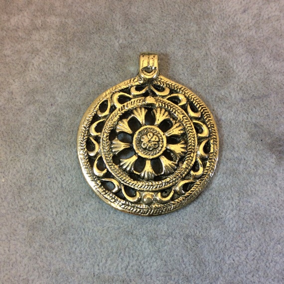 Oxidized Gold Plated Patterned/Textured Large Circle/Medallion