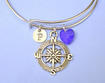 Compass bracelet long distance girlfriend gift boyfriend gift personalised adjustable compass charm bangle Wire Bangle Protection Bracelet