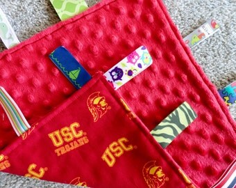 University of Southern California Sensory Lovey, USC Baby, Baby Shower Gift, I Spy Lovey, Minky Lovey, Cardinal Red, Gold, USC Trojans Baby