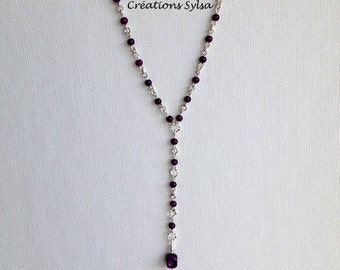Violet Necklace, Rosary necklace, Y necklace, Purple necklace, women and girls gift, Collier femme et fille, Chic elegant necklace (C657)