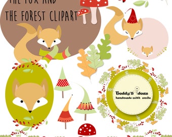 Fox clipart, forest clipart, autumn clipart, woodland clipart