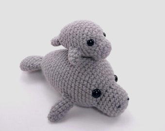 PATTERN: Crochet mama and baby manatee pattern - amigurumi manatee pattern - crocheted manatee - baby manatee pattern - PDF crochet pattern