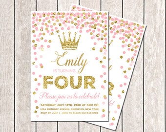 Any Age Pink Gold Birthday Invitation Princess Invitation Girl Birthday Invitation Pink Gold Confetti Invitation Printable Invitations