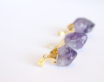 1 Piece - Amethyst Point Pendant - Gold Plated - Jewelry Supplies - Wholesale Pricing - Amethyst Point Purple Stone Bulk Pendants / G-SP002