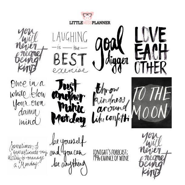 B&amp;W Quote Week Box Planner Stickers set of 6 by LittleMissPlanner