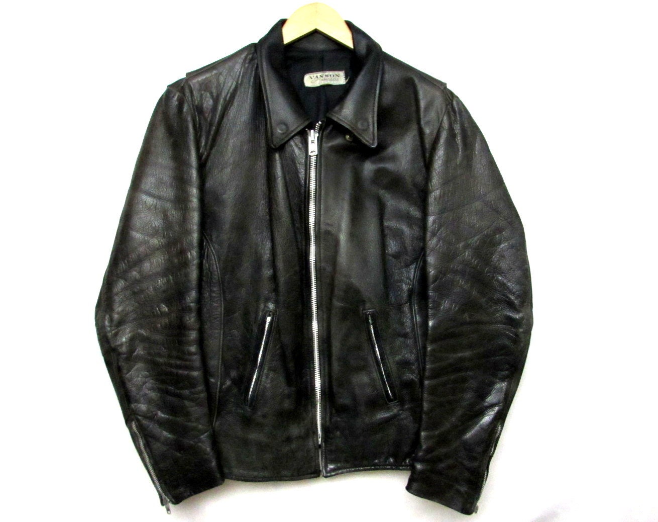 70s 80s vanson mens black leather motorcycle jacket vintage