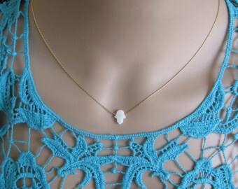 Hamsa necklace, gold necklace, opal hand necklace, hand pendant, opal hamsa necklace, charm necklace, opal jewelry, jewelry gift
