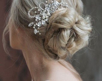 SALE- Bridal Headpiece, Wedding Rhinestones Hairpiece, Pearl Haircomb, Bridal Hair Comb, Wedding Hair Accessories -NEW COLLECTION