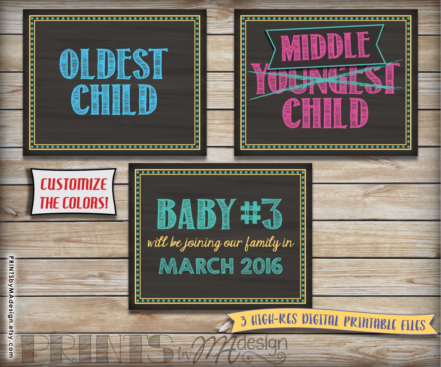 3rd Baby Pregnancy Announcement Chalkboard Photo Props Oldest