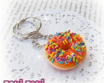 Pink Donut Halves Best Friend Keychain Polymer Clay Food Miniature Food Jewelry Donut Charms BFF Keychains Donut Keychain Food Jewelry