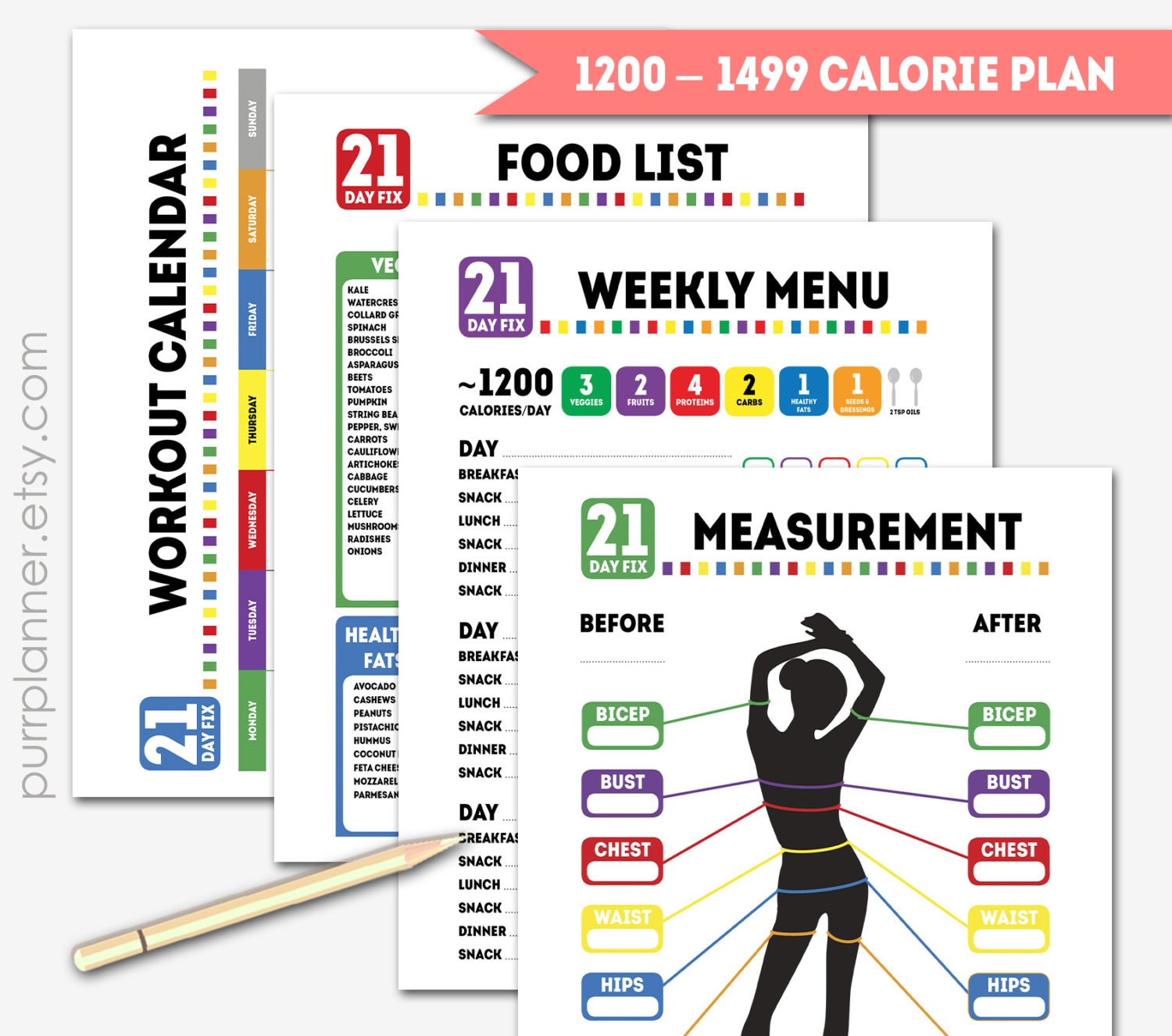 21 day fix printable beachbody planner 1200 calorie by purrplanner