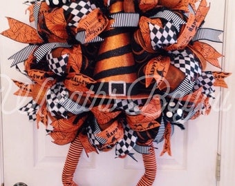 Halloween Wreath Witch Wreath with Legs Deco Mesh Wreath Halloween Deco Mesh *MADE TO ORDER*
