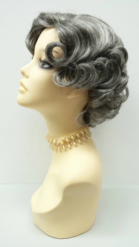 50's Style Short Salt Pepper Grey Costume Wig. Cosplay