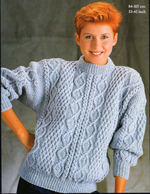 Ladies Aran Sweater Knitting Pattern 33 to 42 inches