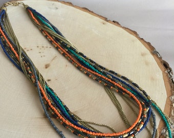 Colorful beaded layered necklace