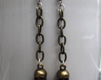 Gold and silver skull chain macabre earrings