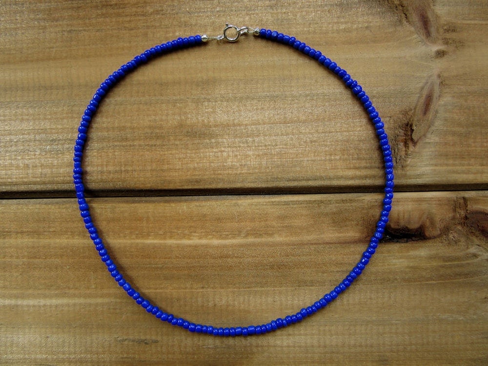 Navy Blue Beaded Choker Necklace // Seed bead by TrendyExtras