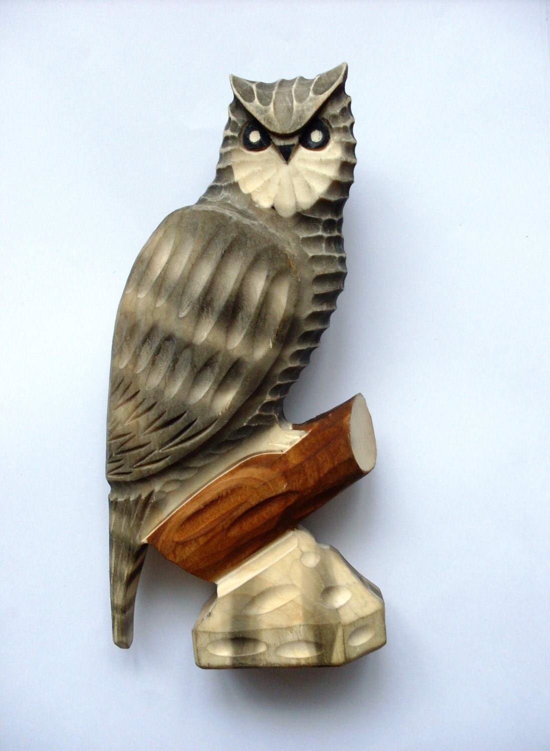 Wooden statue Owl hand carved