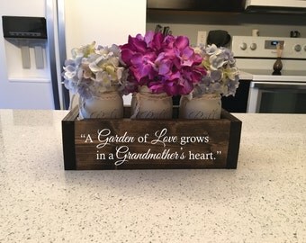 Grandma, Gifts for Grandma, Grandma Gift, Christmas Gifts for Mom, Mothers Day Gift "Personalized & Engraved Planter Box w/ 3 Mason Jars"