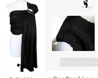 Black Linen Baby Ring Sling GuGaSling Stone-coal, Baby carrier, Baby wrap, Adjustable sling, Baby Shower Gift, Gift for new moms, Gift bag