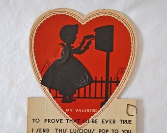 Vintage Children's Lollipop Valentine Silhouette 1940's E Rosen Child's Valentine