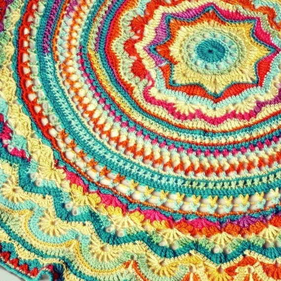 Rainbow Mandala Crochet Blanket 48 Inch Diameter Doily Style