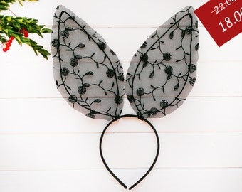 SALE25% Bunny Ears, Lace Bunny Ears Headband, Lace rabbit ears headband, Cosplay Headband, Bachelorette Accessory, Costume Ears, Rabbit Ears