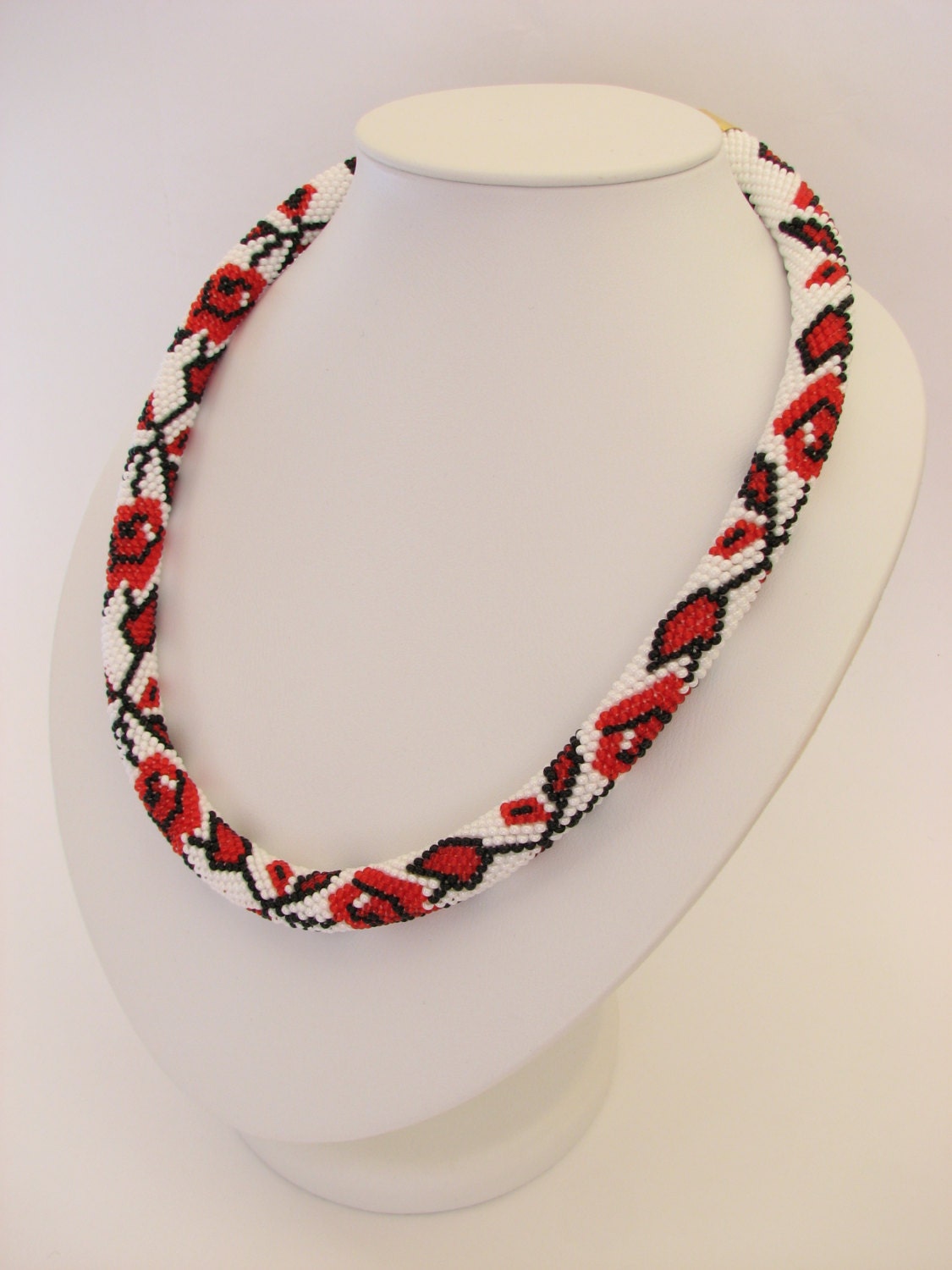 Bead rope necklace Beaded Embroidery Rose necklace by ShiningLace